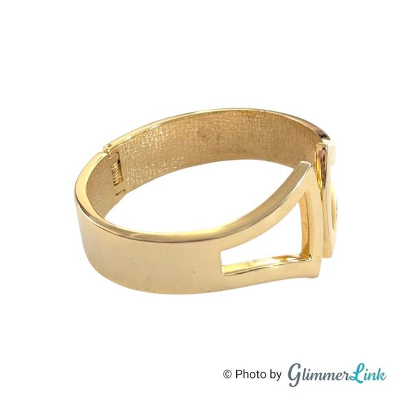 Vintage Modernist Gold Tone Statement Bracelet Geometric Hinged Bangle 6 3/4" - Picture 7 of 9